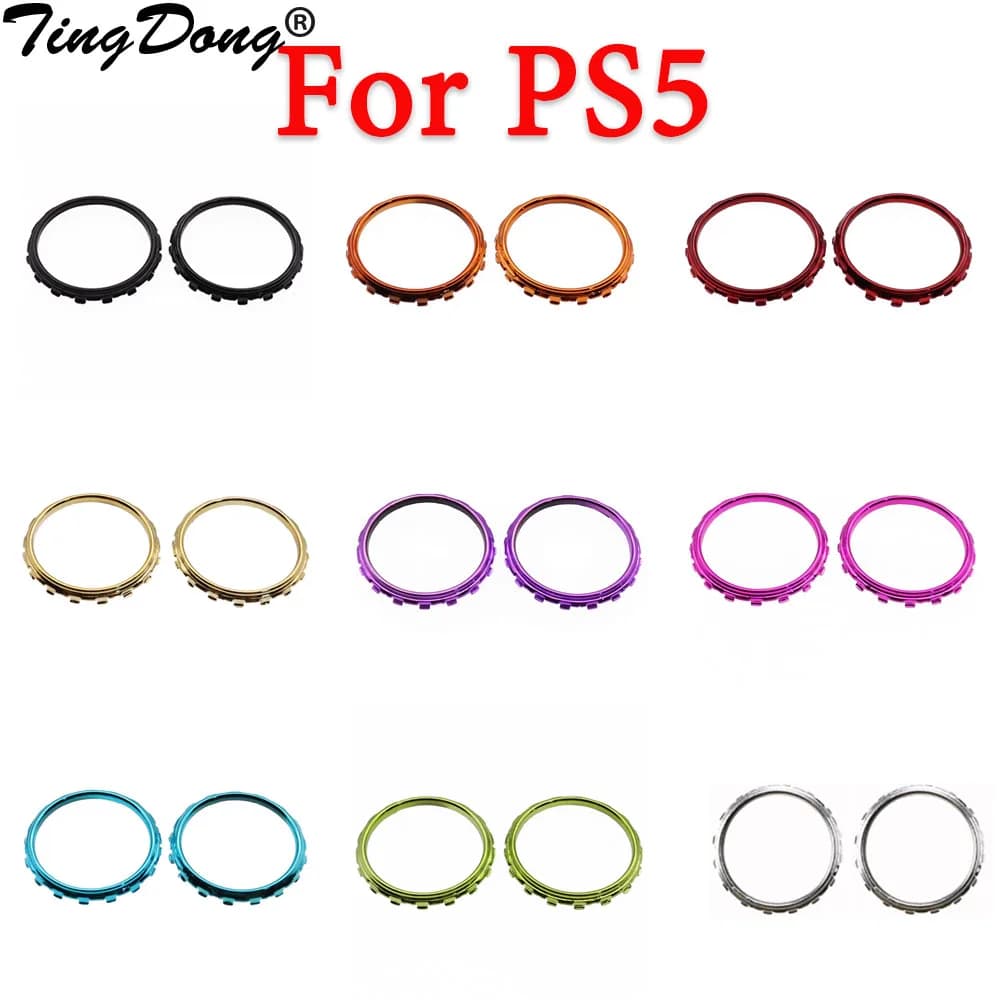 TingDong 1set = 2 spare parts Chrome Thumbstick Accent Rings for Sony DualSense 5 PS5 controller