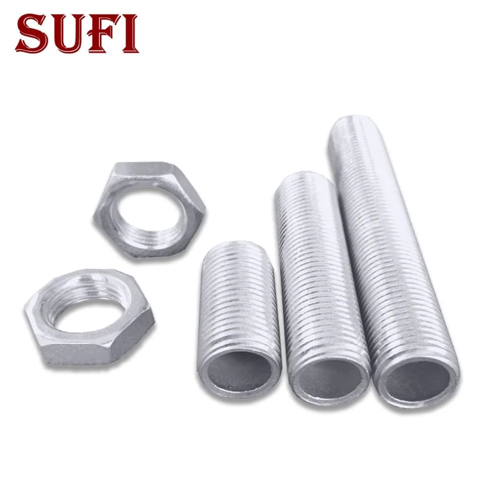 2 pcs M16 * 1.5mm Hollow Pass Full Face Full Face Screw Bearing Straight Tube Table Lamp Suspension Tube Connection Tube Iron Rod
