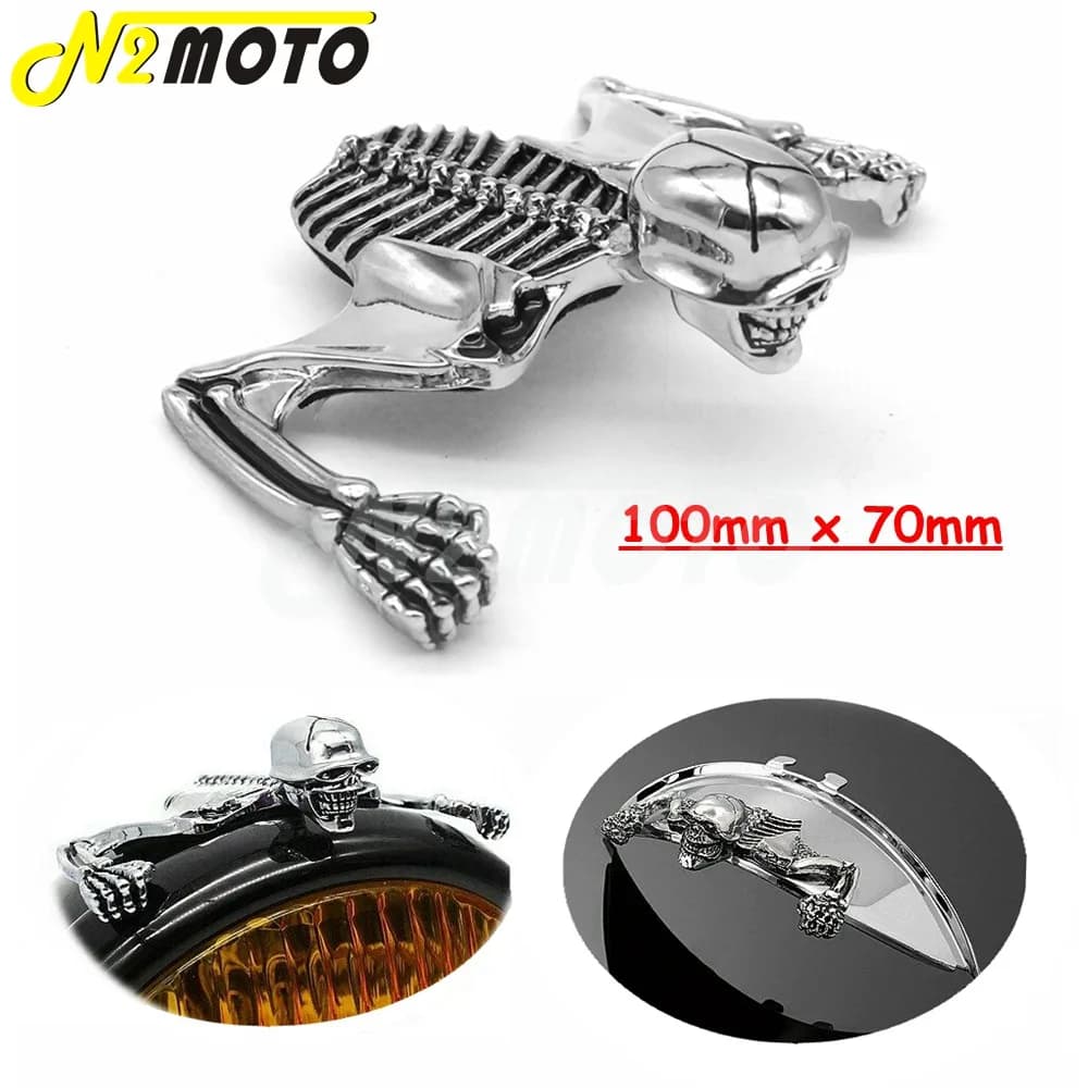 Per Harley Custom Moto Faro Visiera Scheletro Ornamento Parafango Casco Cromo Teschio Decorativo Casco Visiera Figura Graph