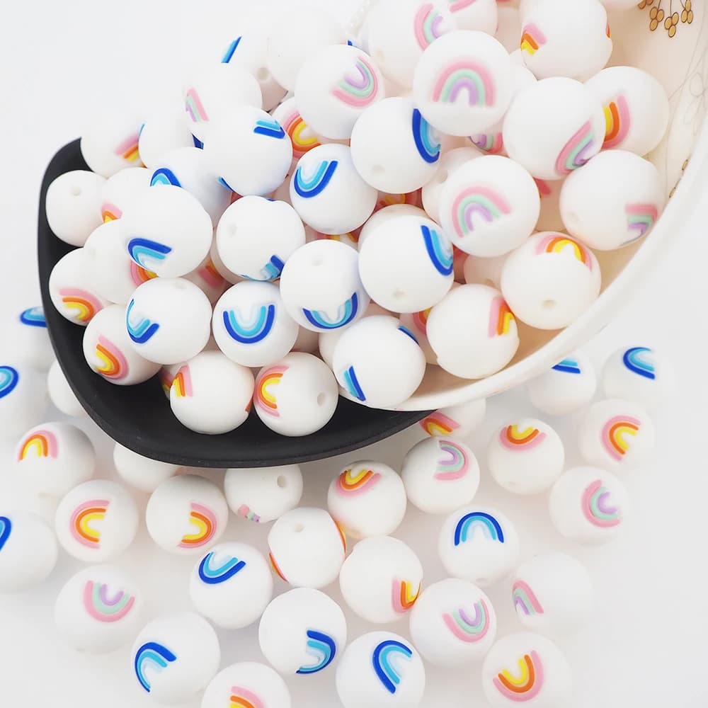 Chenkai 50 pz 15mm rotondo arcobaleno perline focali in Silicone per penna perline ciondoli in Silicone per portachiavi penna che fanno personaggi fai da te