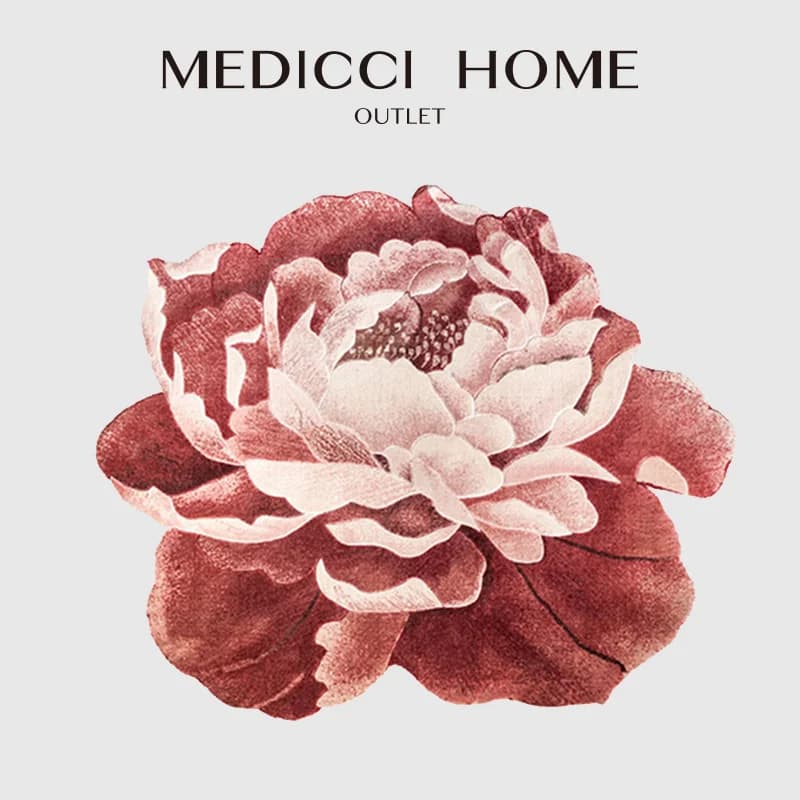 Medicci Home Tappeto a forma di fiore di peonia New York Tappetino per porta sul comodino di lusso Specchio per pavimento anteriore Tappeto artistico fatto a mano romantico 100x120 cm