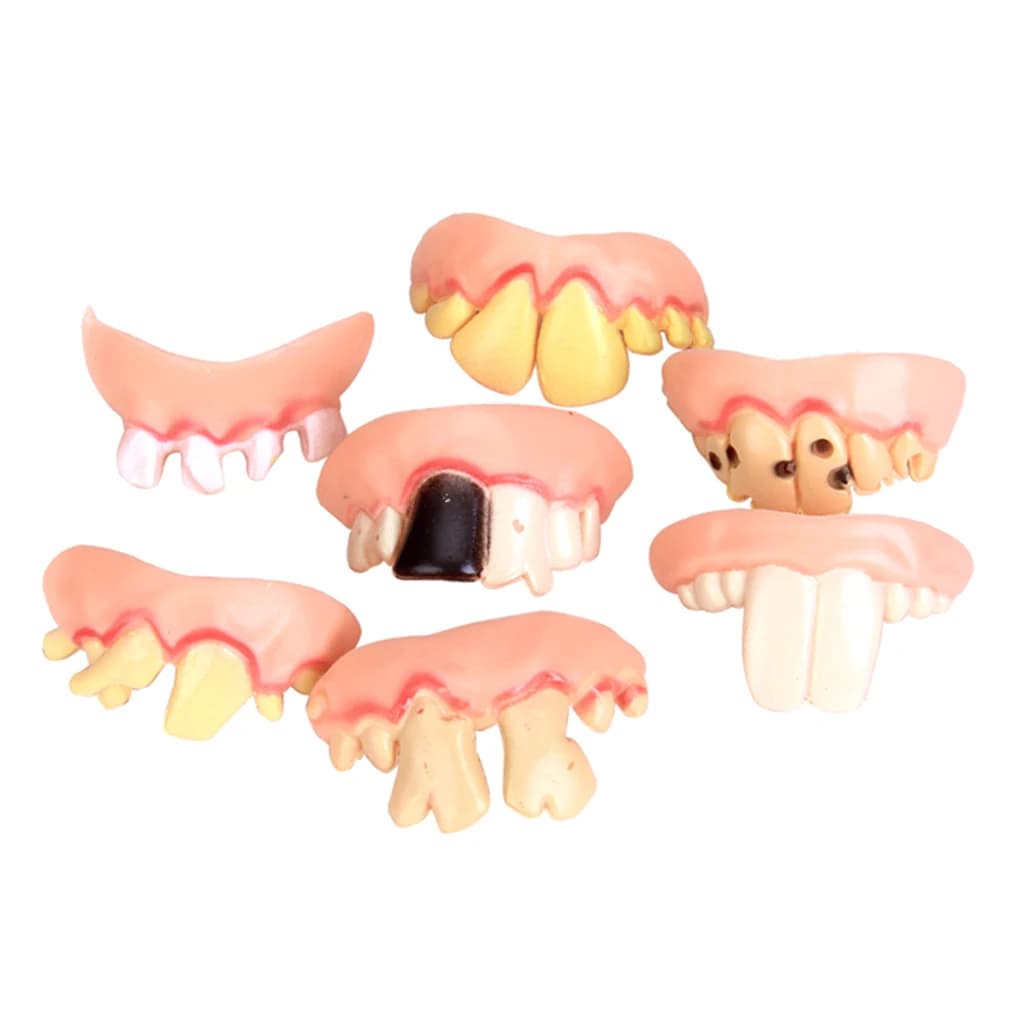 5 pezzi divertenti denti giocattolo protesi finta denti danneggiati protesi di Halloween scherzo cosplay scherzo costume per adulti