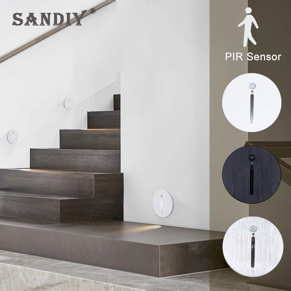 Lampada da parete con sensore di movimento a luce notturna rotonda SANDIY applique da incasso per scale per scaletta da cucina illuminazione da interno a Led