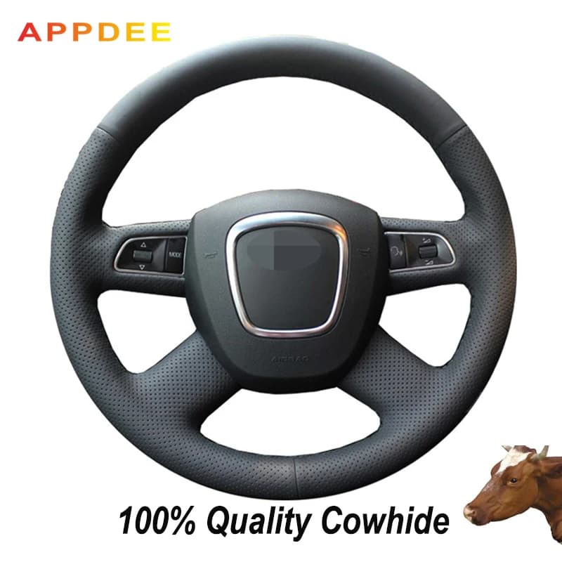 Coprivolante in vera pelle nera per audi a4 velho b7 b8 a6 c6 2004-2010 2011 q5 2008-2010 2011 2012 q7 2005-2010 2011