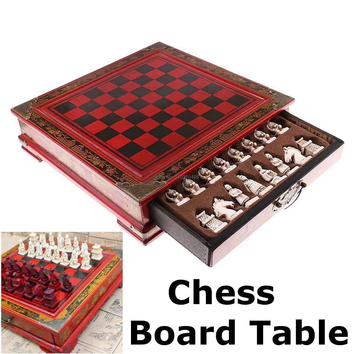 Classico guerriero cinese in terracotta Scacchiera in legno Personaggi dei cartoni animati Gioco da tavolo per scacchi artistico Regalo di compleanno per adulti per adolescenti