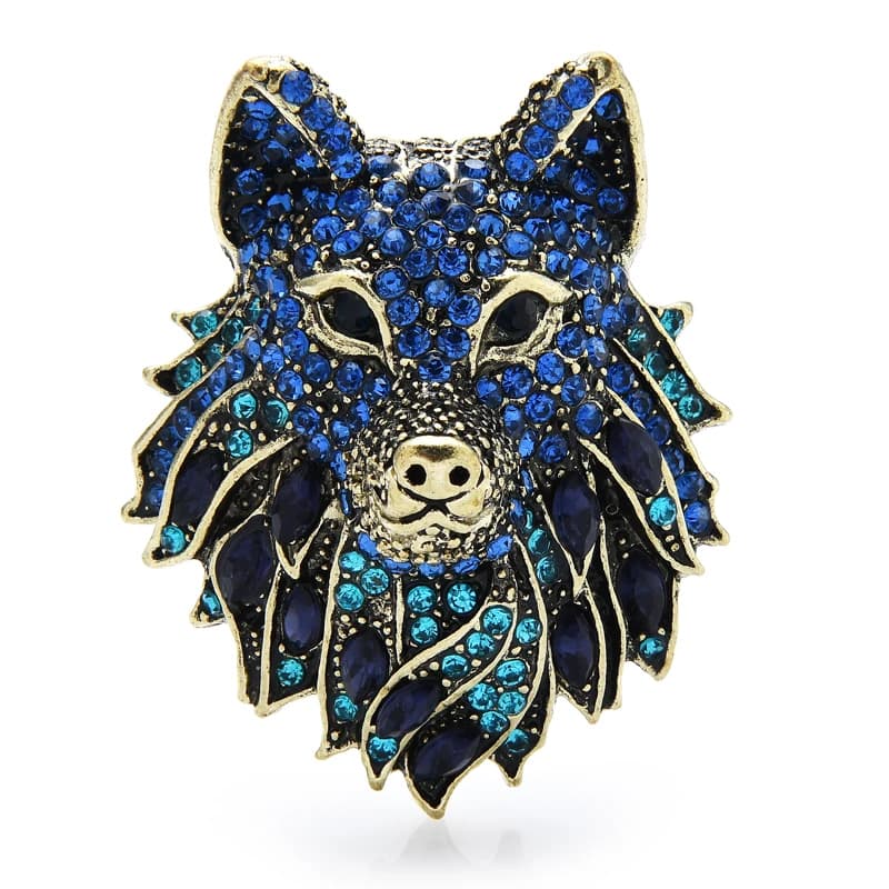 Wuli&baby Spille con lupo con strass scintillanti per donna Uomo 2 colori Nero Blu Spilla con lupo fresco Regali di gioielli