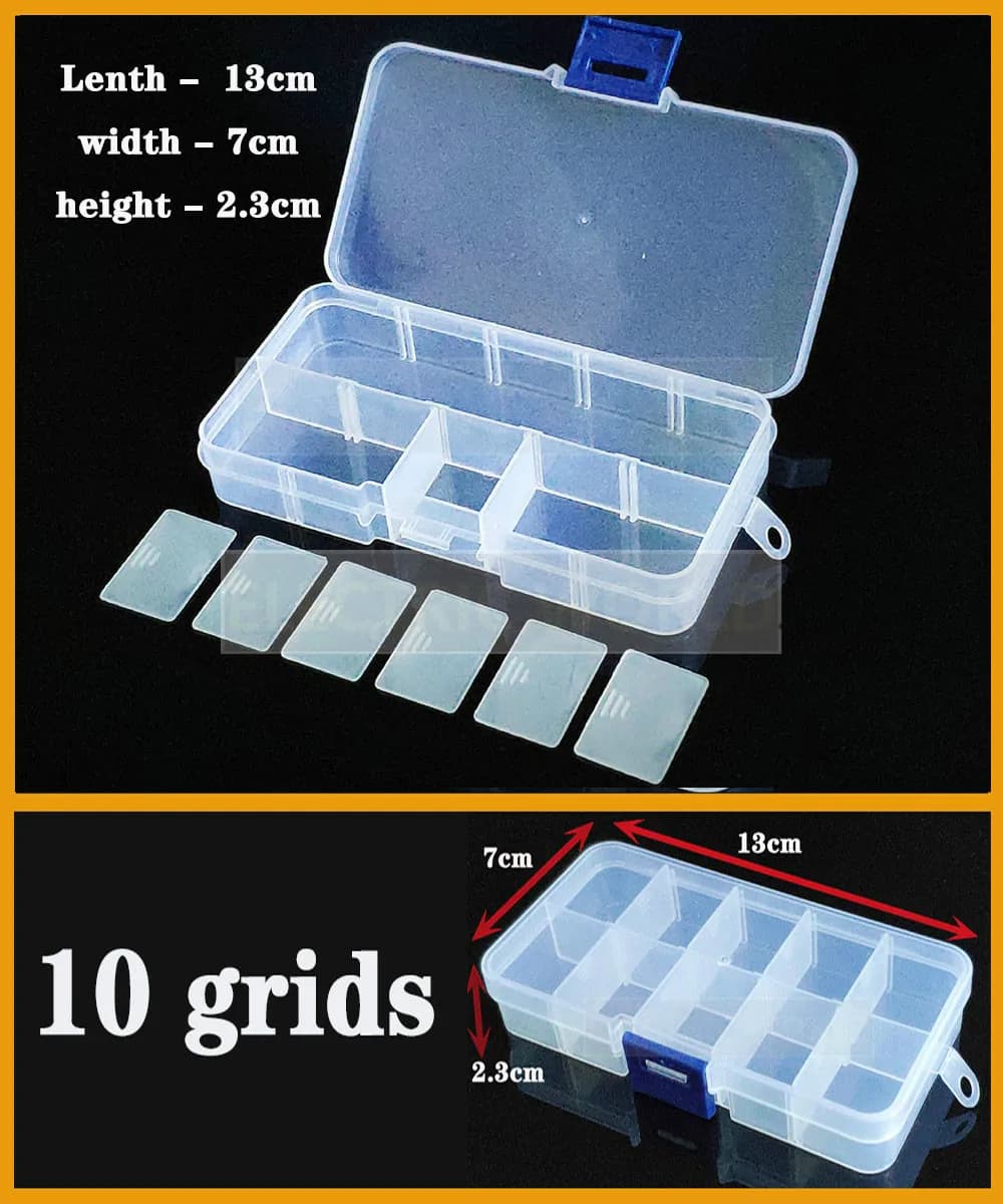 Scatola di plastica 10 griglie contenitore organizzatore perline pratico scomparto regolabile gioielli orecchino porta viti scatola di immagazzinaggio