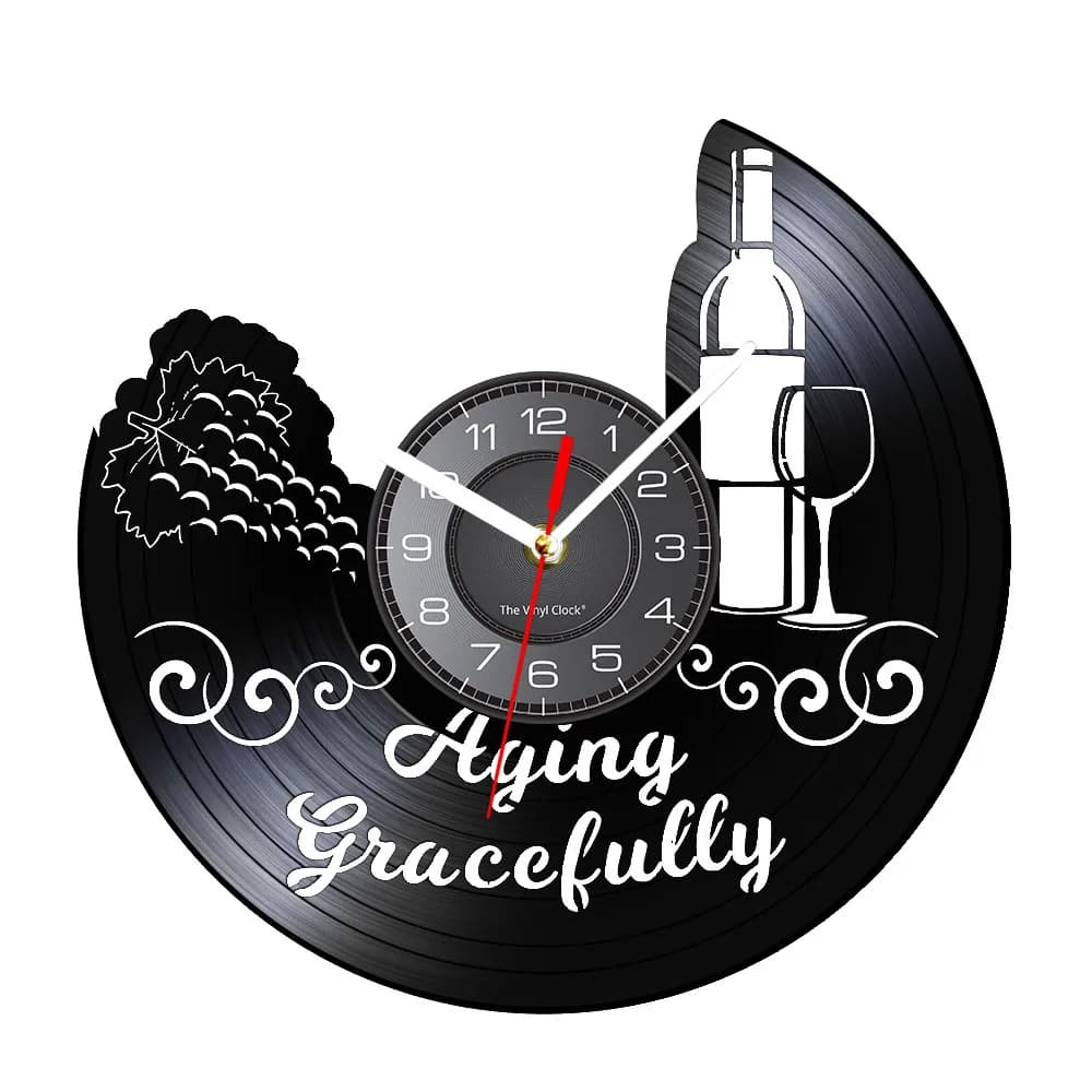 Vintage Wine Bottle Glass Cup Kitchen Wall Clock Graciously vine Dining room Vinyl disc watch House bar with alcoholic beverages