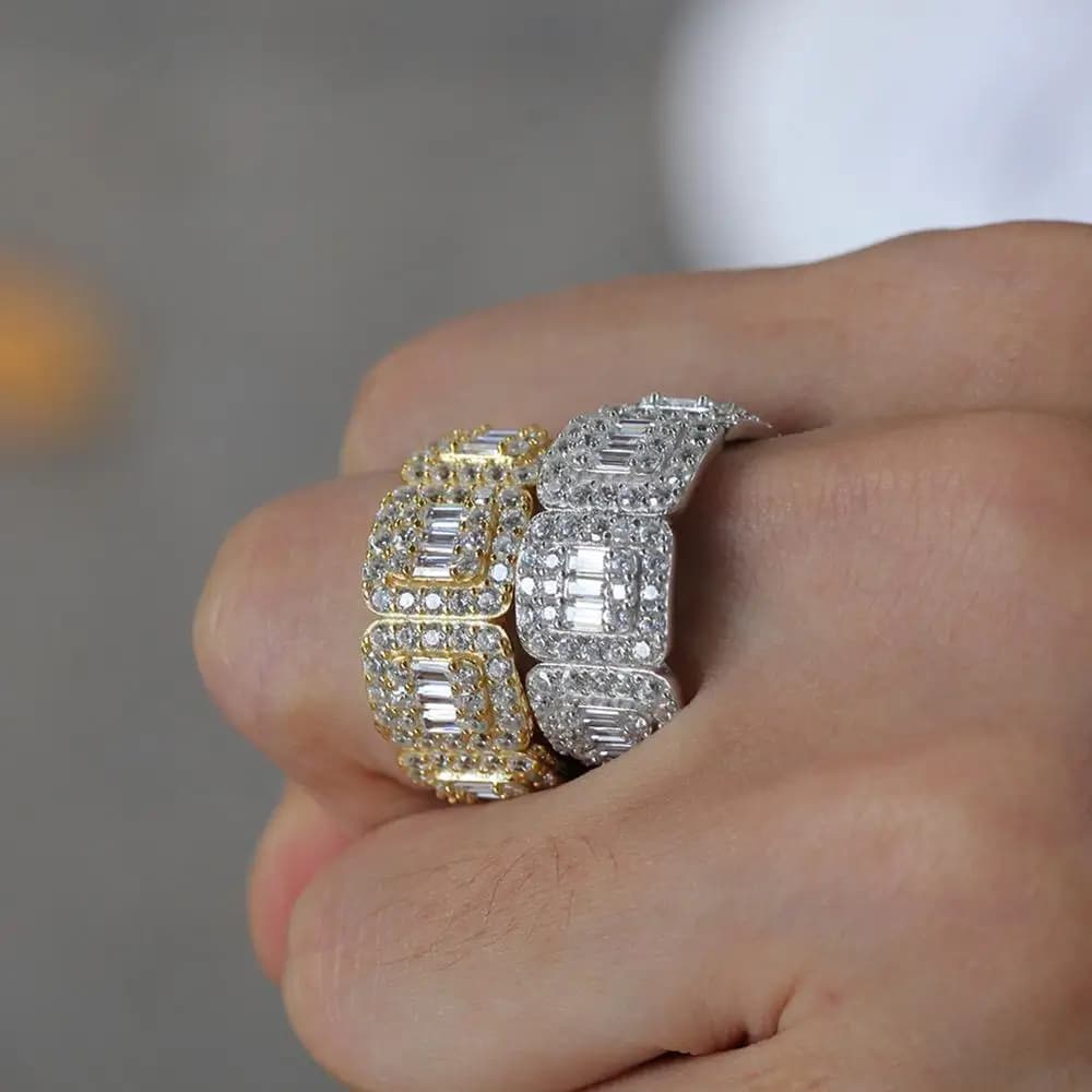 Hip Hop Micro Paved AAA Cubic Ziaconia Bling Ice Out Men Round Finger Rings Male Rapper Jewelry Gift Drop Shipping