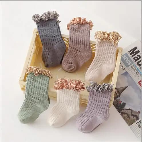 3Pairs Pack 0-8Y Spring new children's socks girls lace tube socks cream baby double needle kids socks