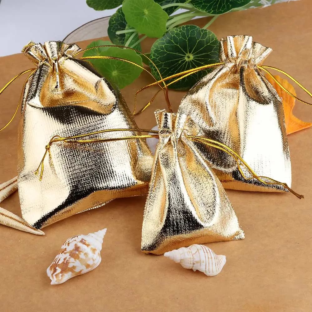 25/50pcs 7x9/9x1 2/10x15cm Sacchetti regalo per imballaggio in tessuto Colore oro Sacchetto per imballaggio gioielli Regalo per festa di nozze Sacchetto con coulisse