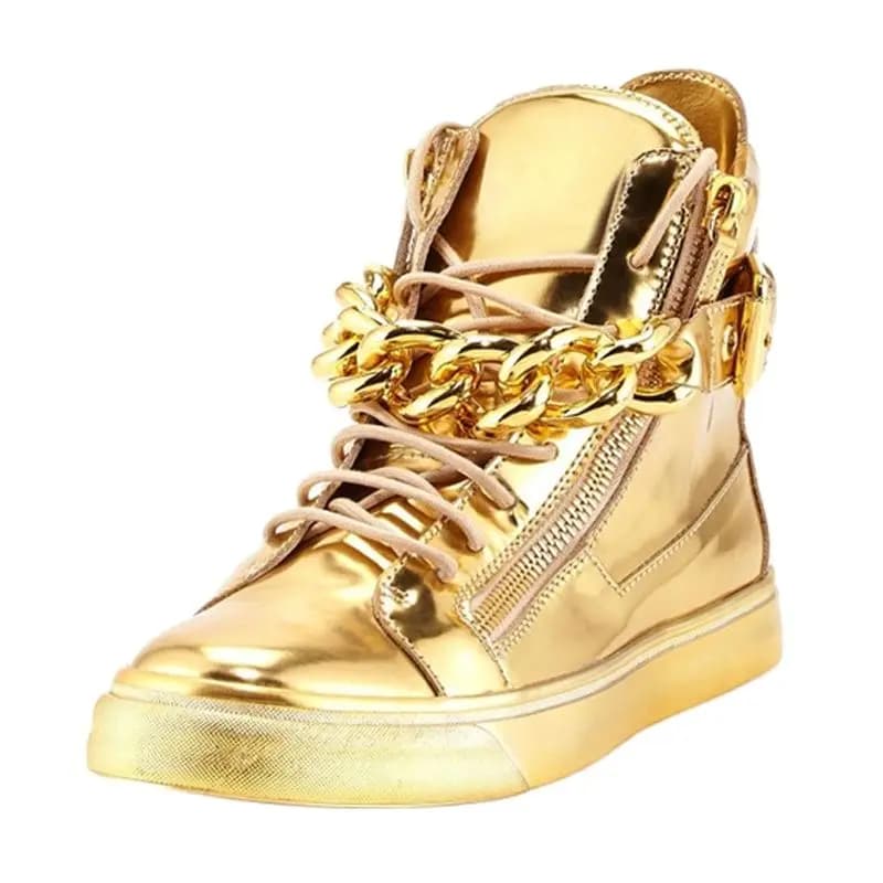 Catene oro/argento stringate alla caviglia scarpe Casual in pelle placcata in metallo appartamenti Unisex specchio riflettente uomo donna scarpe Casual quotidiane