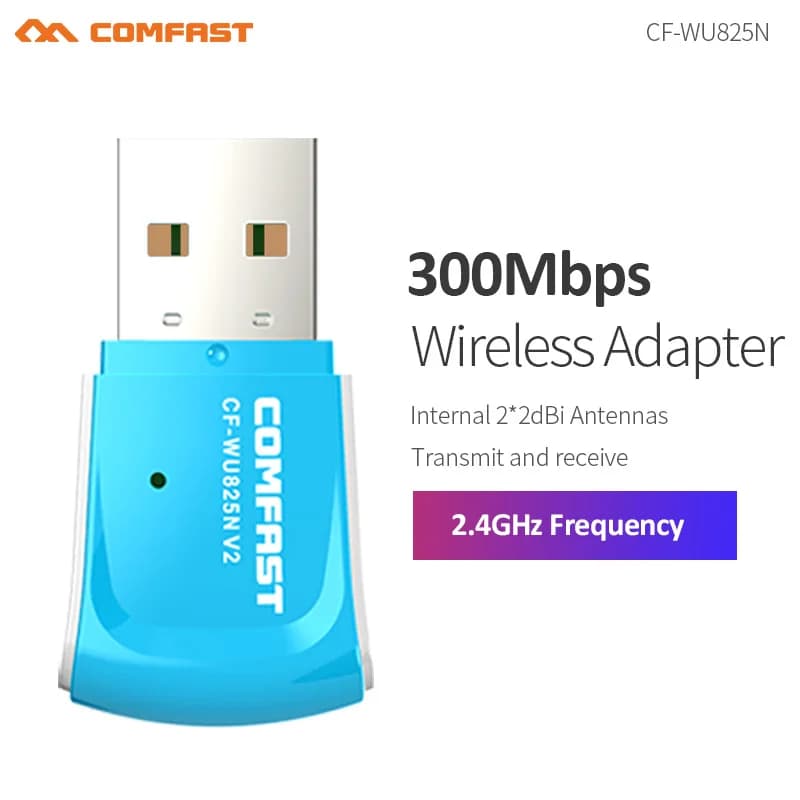 Adattatore WiFi USB wireless Comfast 300Mbps con antenna MIMO 2*2dbi, ricevitore Wi-Fi, scheda di rete portatile 802.11n, Dongle CF-WU825NV2