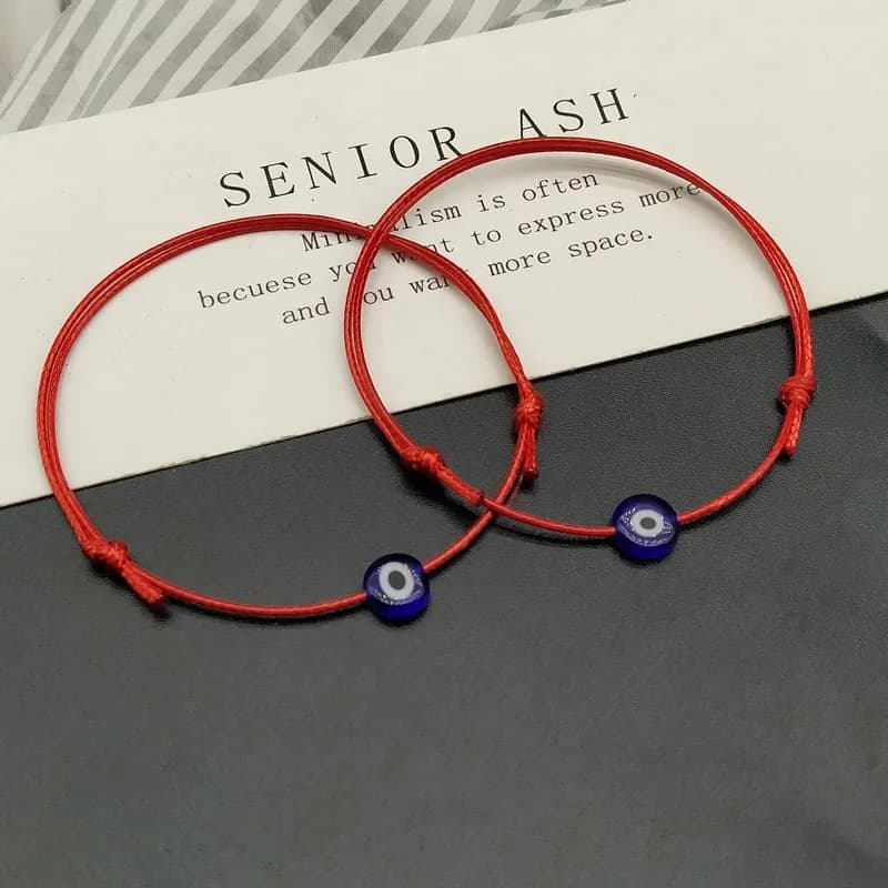 2 pezzi regolabile fortunato nero rosso braccialetti con cordino piatto blu malocchio tessuto uomo braccialetto fortunato donna femme nuovi gioielli di moda