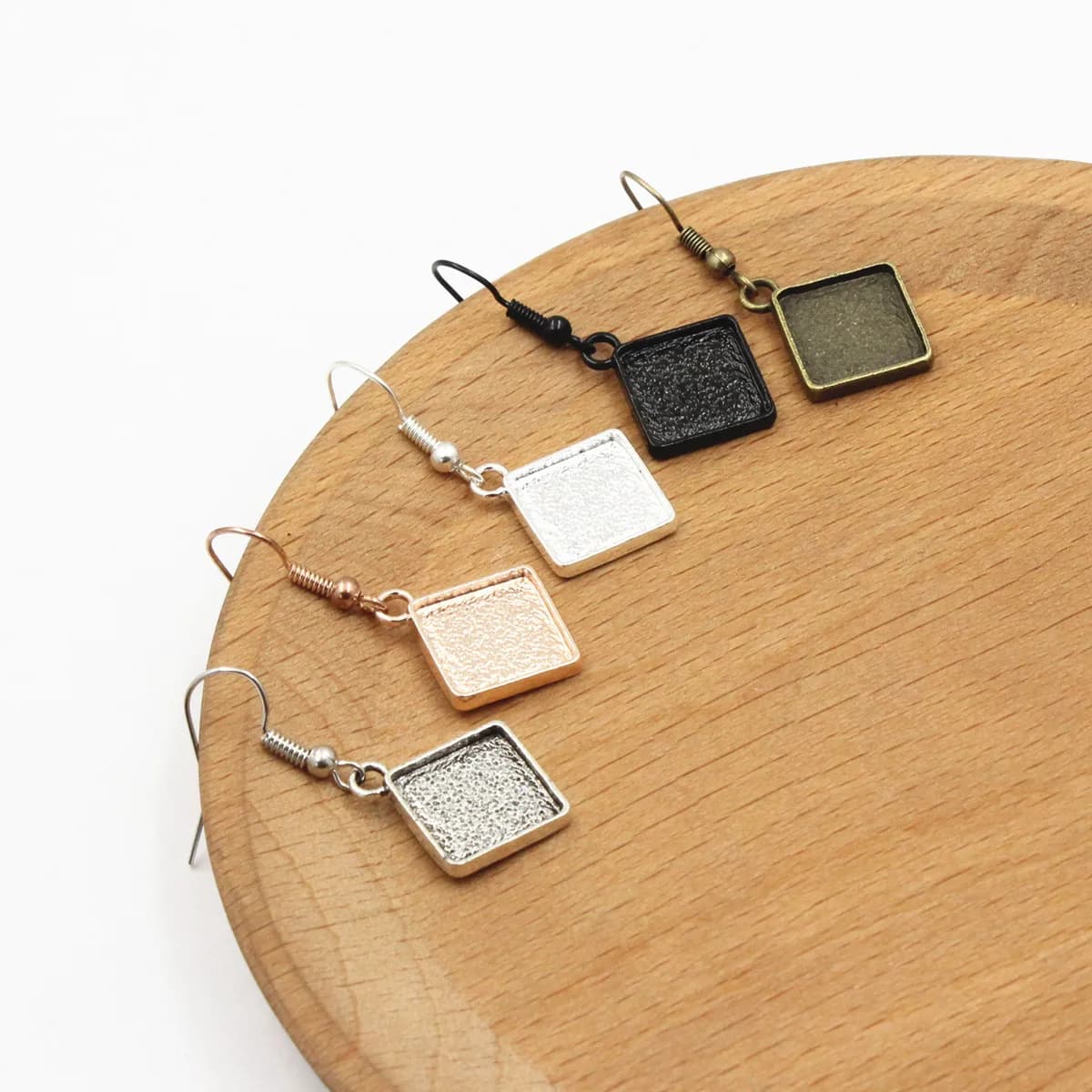 Onebeading Fit 12mm Square Base Pattern Glass Cabochons Earrings Blank Setting Bezel For DIY Making Accessories Gift 10pcs