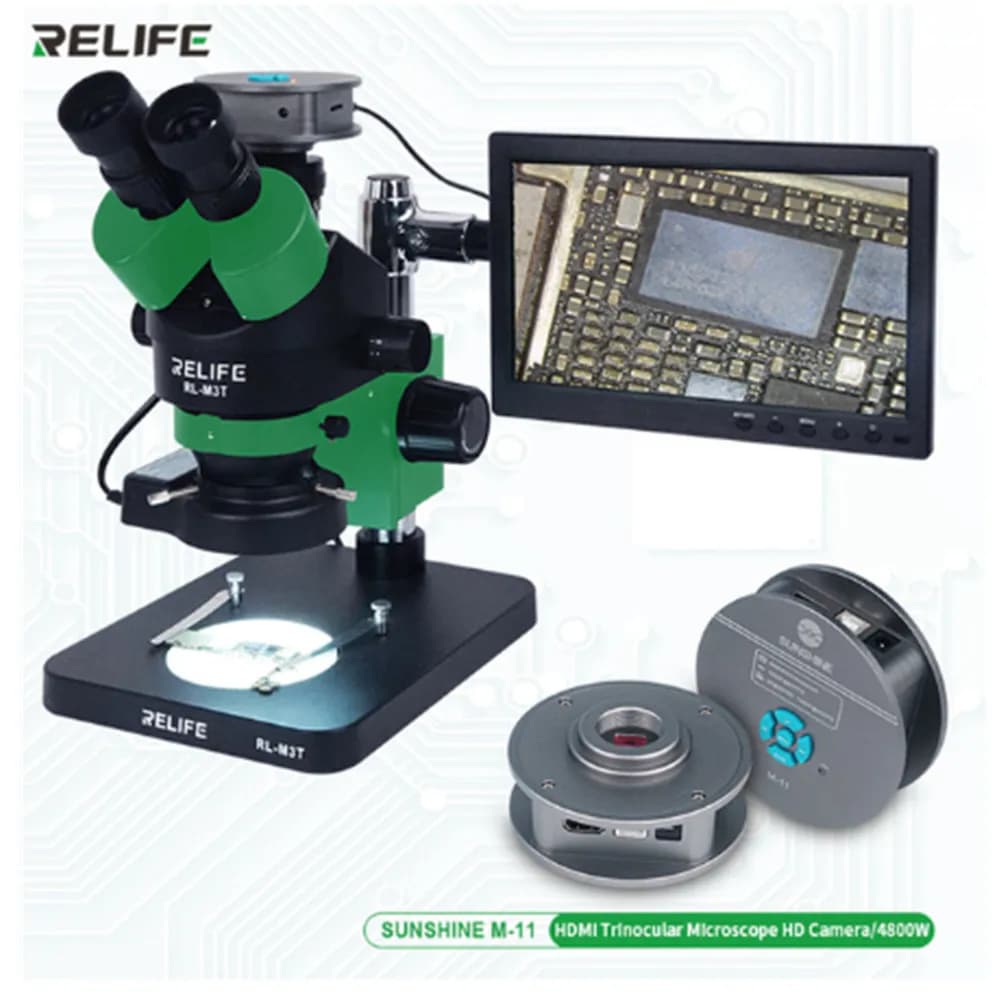 Microscopio trinoculare di RL-M3T-B1 di affidfe con 10.1 schermo 0.7-Zoom continuo 4.5X per il dispositivo elettronico di riparazione del pwb del telefono cellulare