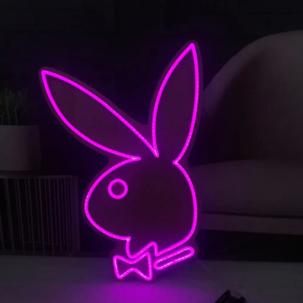 Lampada al neon a LED in acrilico con coniglio per decorazioni per la camera, feste, compleanni, negozi, logo, nome del negozio, design, opere d'arte personalizzabili