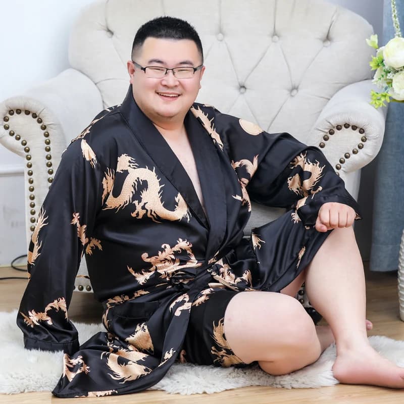 Men's Silk Satin Kimono Robe 2PC 7XL Sleeve Shorts Long Sleeves Set Soft Dragon Veterinary Bathrobe Sleeprobe Maschile Home Lounge wear