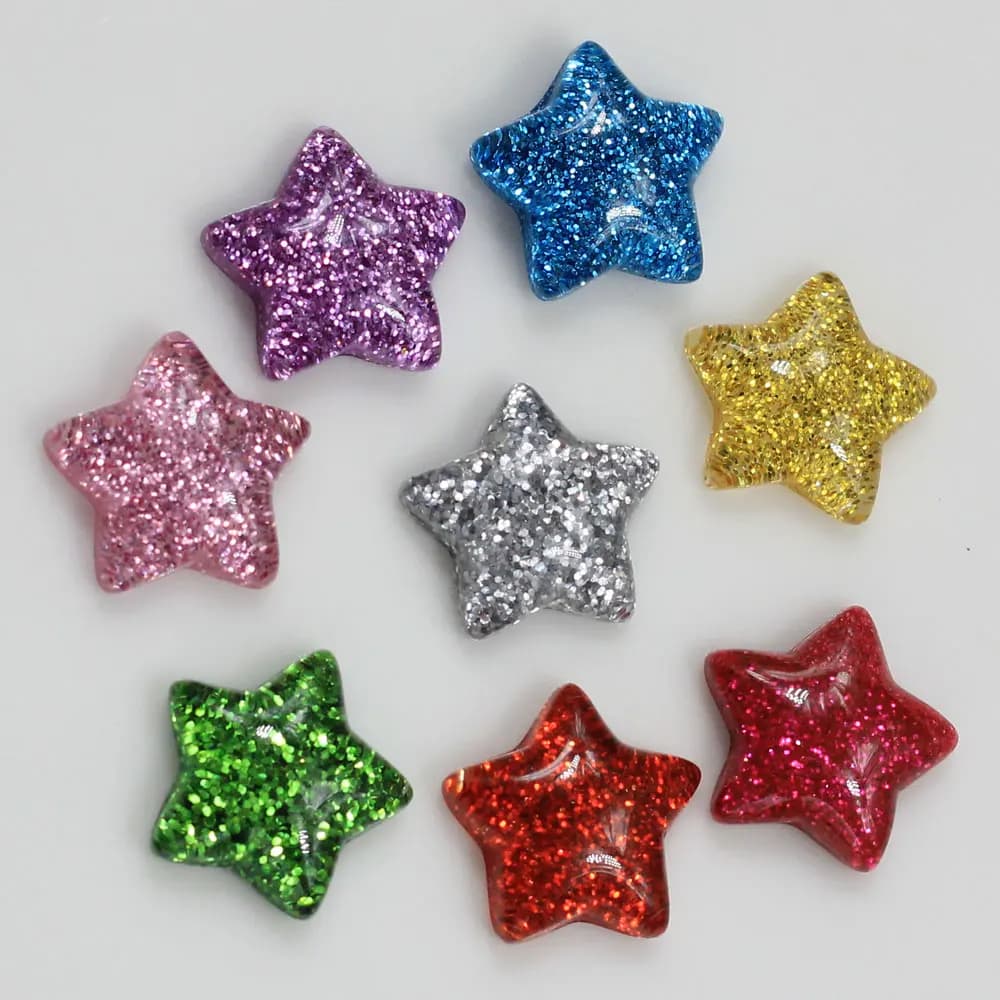 Wholesale 15mm Hearing Shiny Star Flatback Resin Shine Shine Cabochon For Making Phone Hairbow Arch Diy Craft