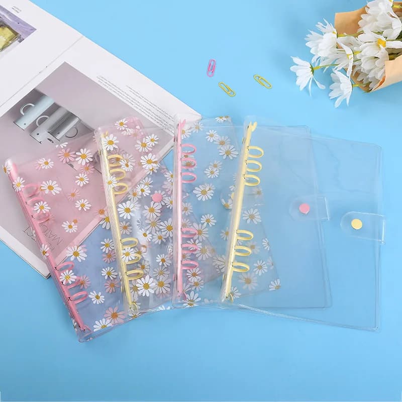 A5 A6 PVC Trasparente Carino Piccola Margherita Notebook 6 Fori Notebook a fogli mobili Shell Journal Planner Forniture di cancelleria per ufficio