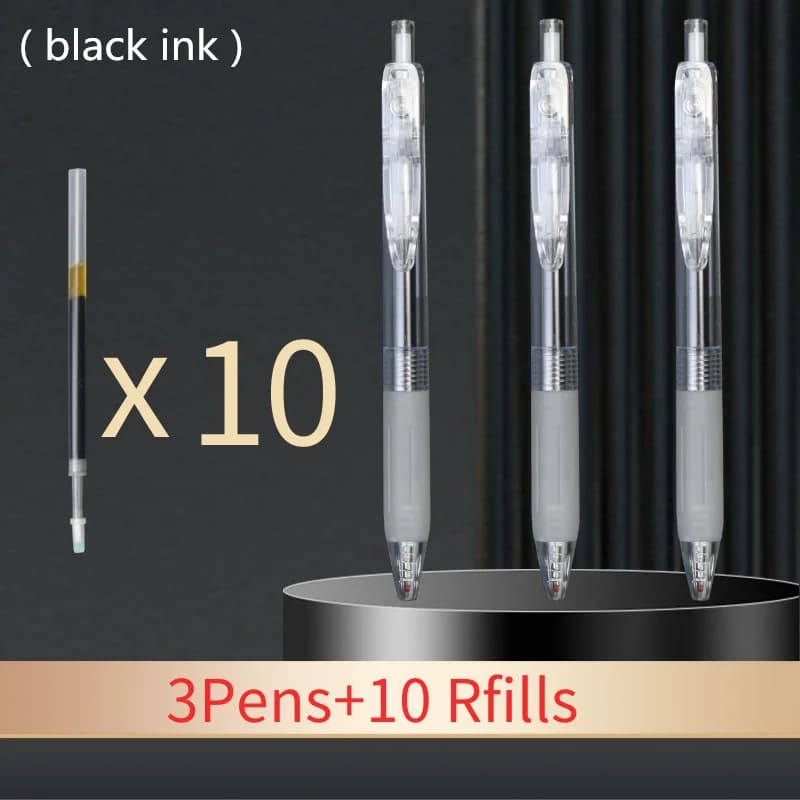 13PCS Set 0.5mm press Gel pen ricarica nera e blu impugnatura in Silicone trasparente penholde in plastica scuola ufficio scrittura cancelleria