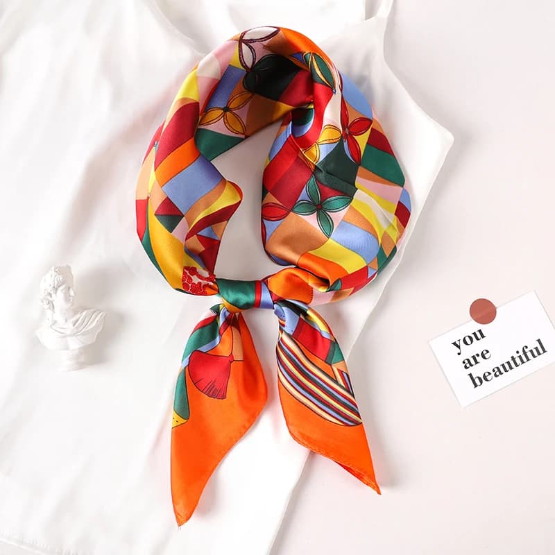70*70cm Fashion Silk Satin Hair Scarf Women Handkerchief Printed Female Square Head Bandana Small Neck Muffler Hijab Lady Girl