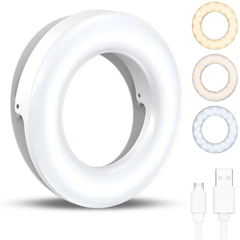 Lampada portatile ad anello con clip a LED 40 Lampada selfie a LED 3200K-6500K Carica USB per iPhone 16 Android Xiaomi Live Stream Vlog Luci di riempimento