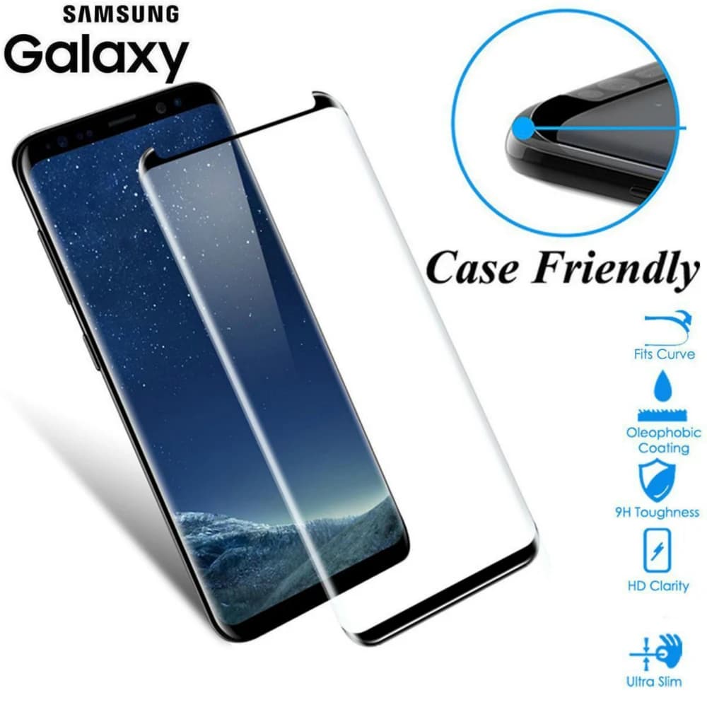 JGKK Vetro curvo 3D per Samsung Galaxy S8 S9 Plus Nota 8 9 Custodia in vetro temperato Protezione schermo amichevole per S8 plus S9 Shield