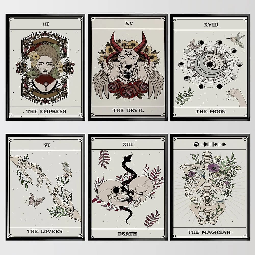 Carta dei tarocchi lunari Poster Stregoneria celeste Decorazione della casa Carta dei tarocchi Murale Carta del catarotto della morte Pittura su tela Immagine da parete Art