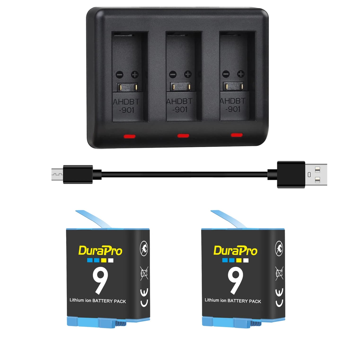 Battery for camera DuraPro 1680mAh Go Pro + 3 slot charger with type C port and Micro USB for GoPro Hero 9 10 11 new action Gopro