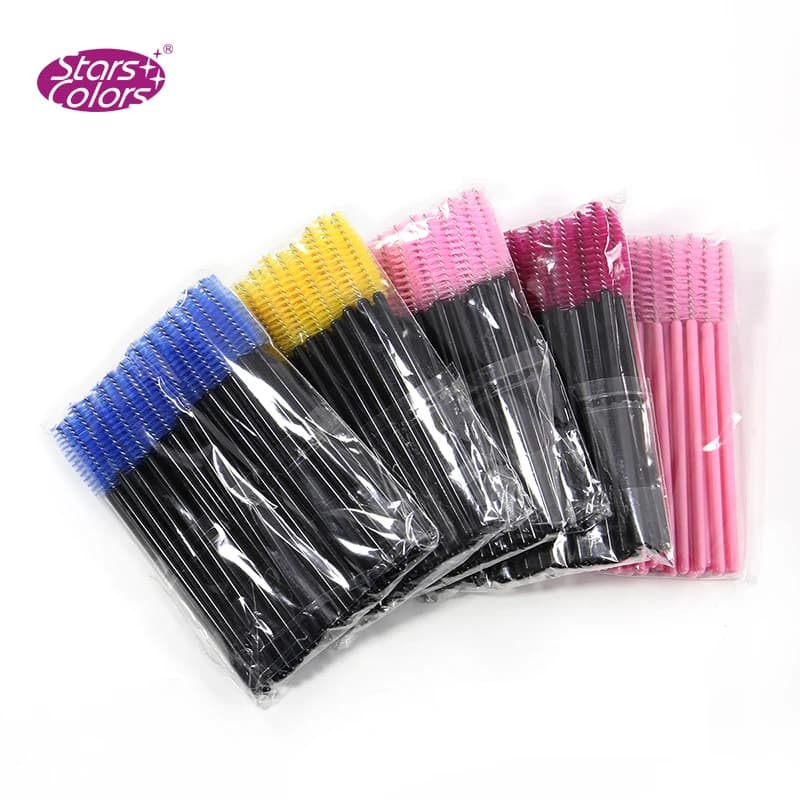 50 pezzi/borsa di Plastica Del Ciglio Spazzole Strumenti di Estensione Del Ciglio della Spazzola della Mascara di trucco pennello Gereedschap Bacchette Zweep Trucco di Estensione