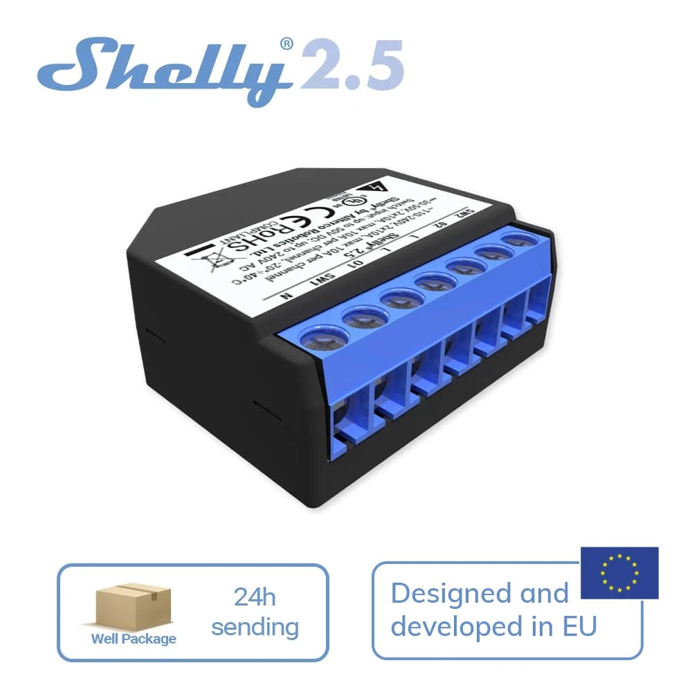 Shelly 2.5 Smart Home Doppio Relè Interruttore WiFi Otturatore A Rotolo Open Source Wireless Per Tenda Porta Del Garage Doppia Misurazione di Potenza