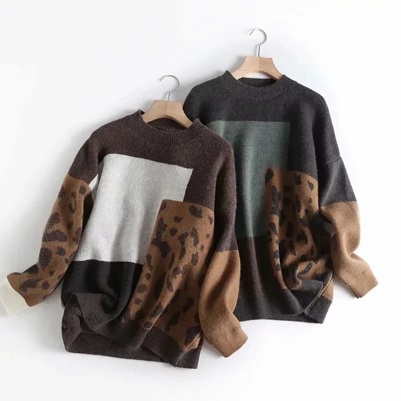 2026 Women Leopard Sweater And Pullovers O-Neck Long Sleeve Vintage Knitted Women Sweater Autumn Pullovers Tricot Pull Femme
