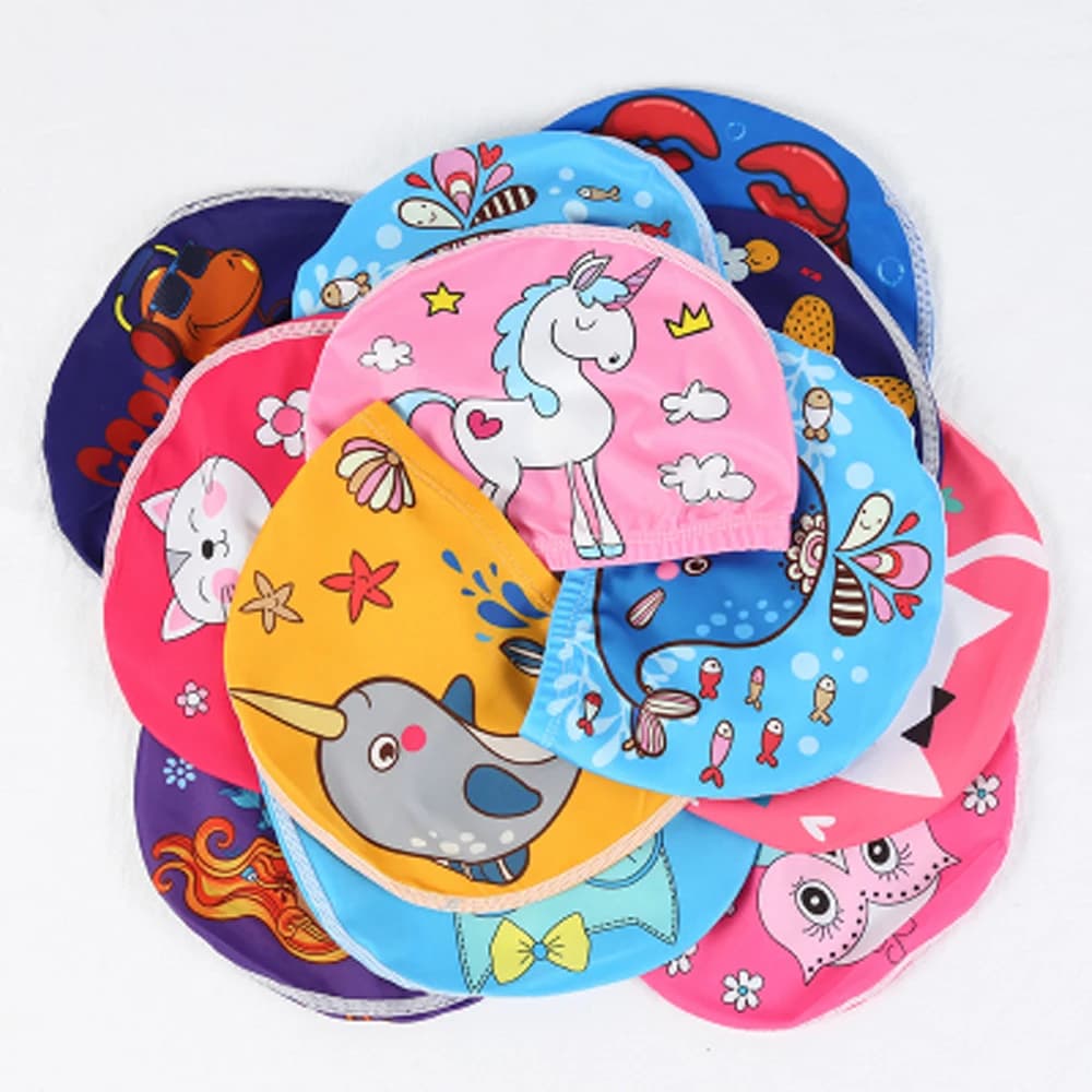 Cute Waterproof Hats Protecting Eyelets Long Sport Swim Hair Pool Carton Hats Animated Kids Hats Elastic Printed Caps