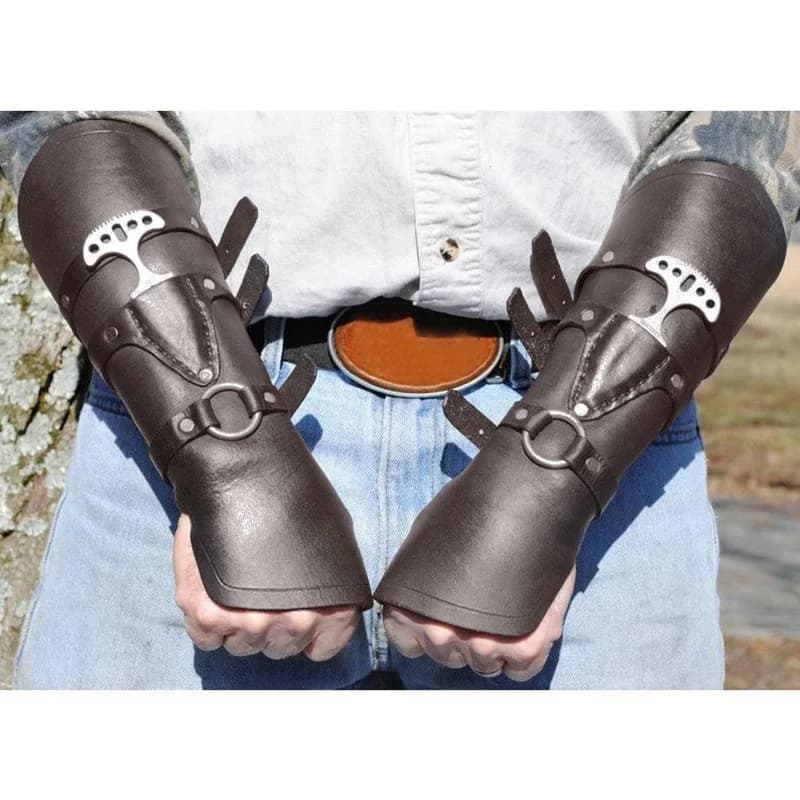 Medievale Rinascimentale Gotico di Cuoio Guanto Guanto di Sfida Arm Cuff Bracer Rivetto Cinghia Ranger Archer Larp Cosplay Vambrace Per Le Donne Degli Uomini