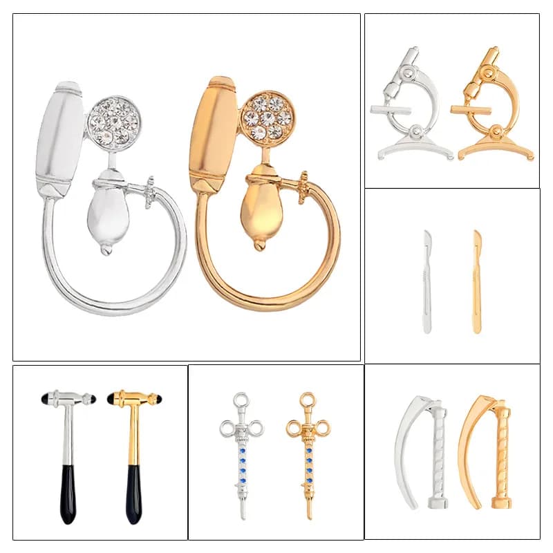 Dispositivi medici smalto Pin siringa bisturi microscopio percussione martello Hijab spilla zaino distintivo infermiera medico gioielli regalo