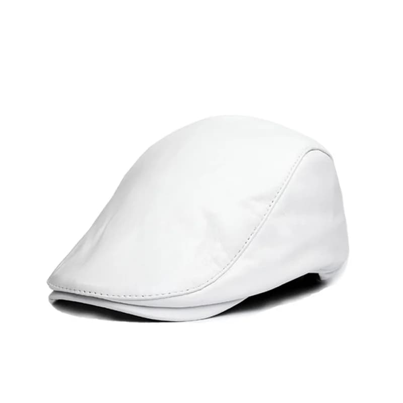 Korean Fashion Male Single-layer Genuine Leather Berets Caps Men Women White/Red Casual Hat Sheepskin Elastic Boina Streetwear
