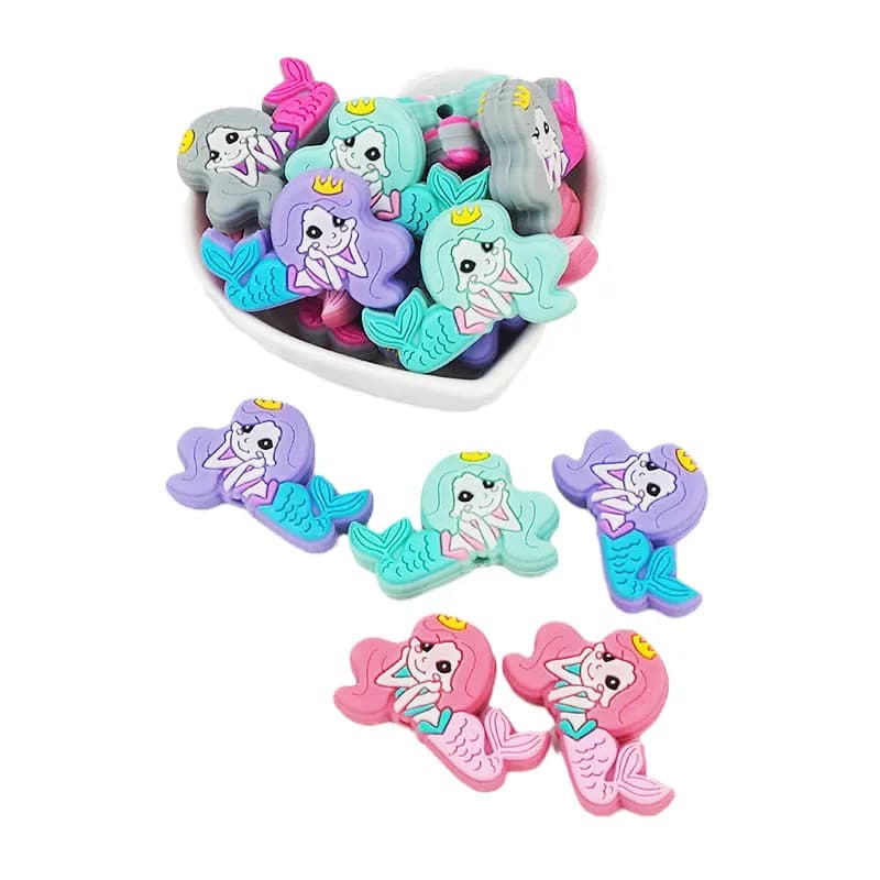 Chenkai 10 pezzi di perline focali in Silicone a sirena per ciondoli in Silicone con penna perline per portachiavi con penna che creano personaggi in Silicone fai da te