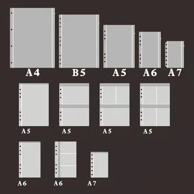 10 Pz A5A6A7 Porta carte di archiviazione trasparente Accessori Raccoglitore in PVC Anello Notebook Borsa con cerniera a 6 fori Custodia Borsa per archiviazione a fogli sciolti