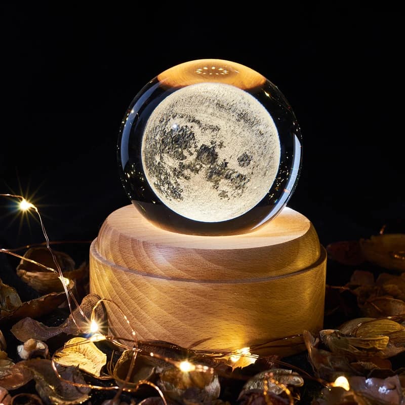 Sfera di cristallo di luce di notte del usb di ricarica bambini luna lampade di Music Box 3D LED Rotante Luci di Notte Galaxy Artigianato Desktop di Casa decor