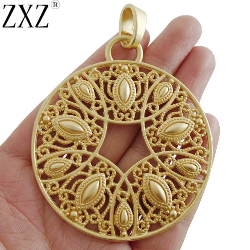 1 Piece Matt Golden Large Filigree Bohemia Flower Round Charm Pendant for Diy Necklace Jewelry Making Accessories