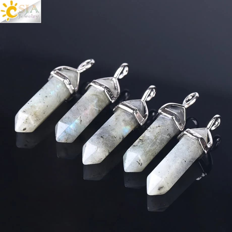 CSJA 1PC pendenti in Labradorite pendolo in pietra di cristallo naturale per collana punto esagonale Spectrolite gioielli Reiki F395