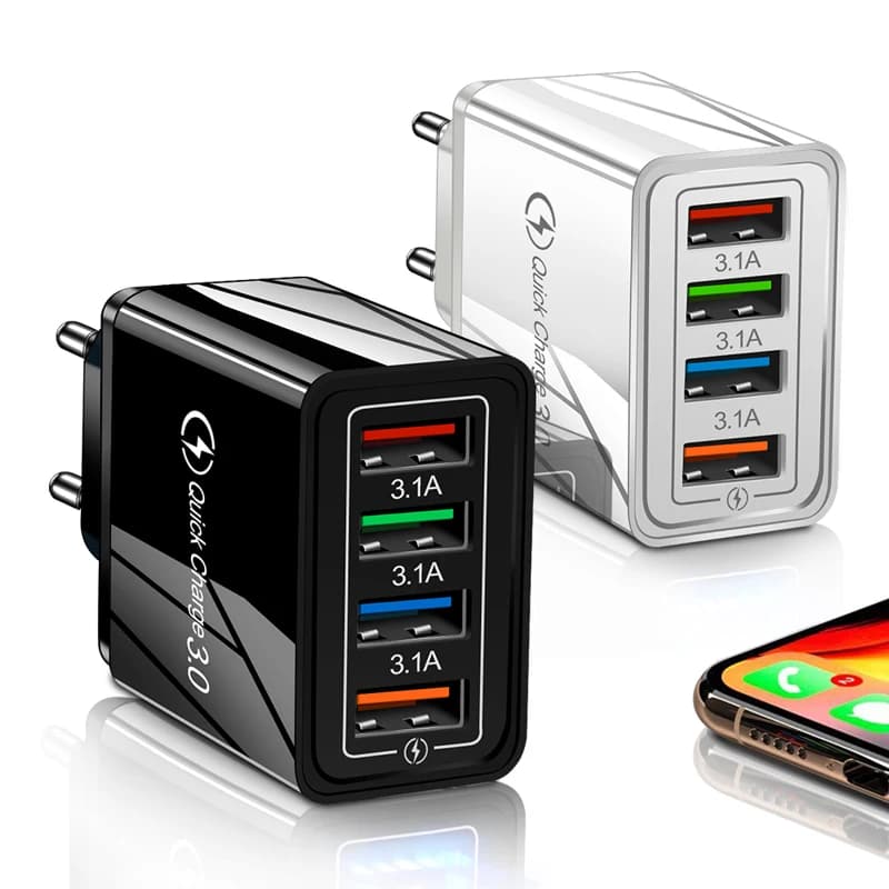 4 Caricatore USB Quick Charge 3.0 Adattatore da parete a ricarica rapida per iPhone 12 11 Pro XS Xiaomi Samsung Huawei OPPO Caricatore per telefono