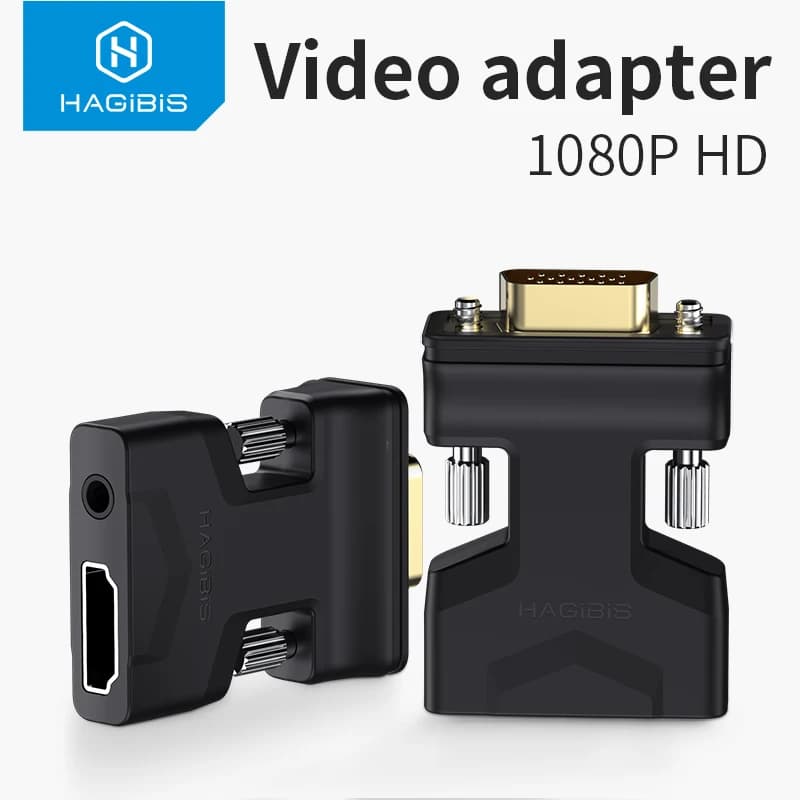 Hagibis Adattatore compatibile HDMI a VGA con porta audio Convertitore video femmina da 3,5 mm per PS4 Laptop PC TV Box Monitor Proiettore