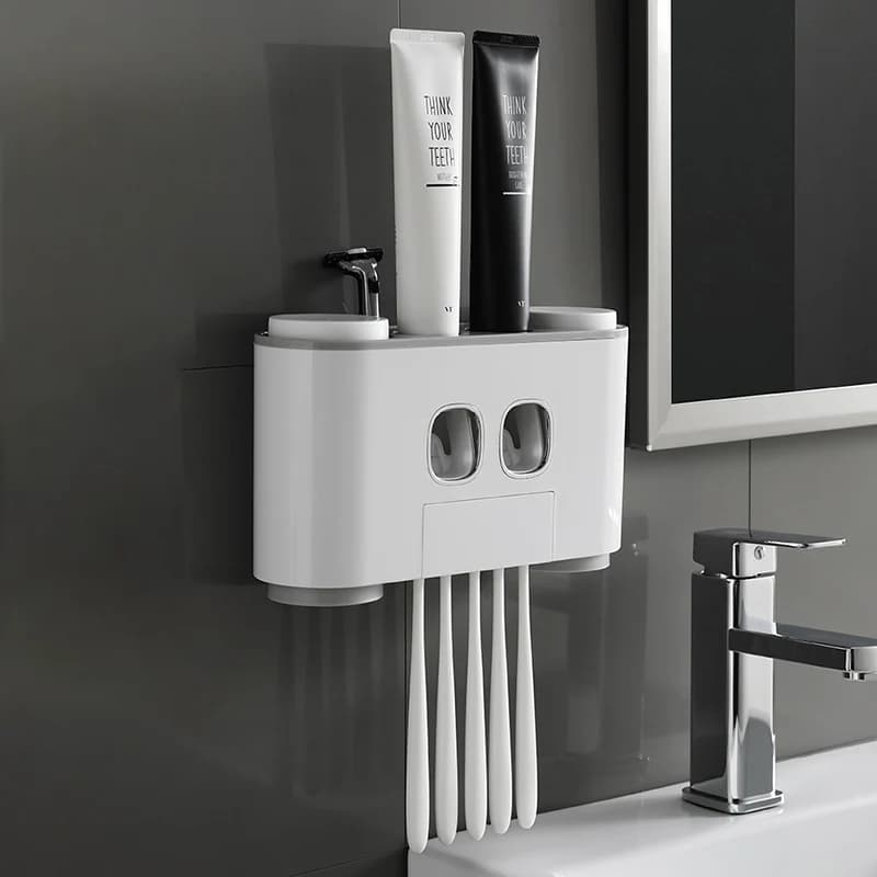 Dispenser automatico di dentifricio per bagno Spremi dentifricio Porta spazzolino da parete per pasta Set di accessori per il bagno