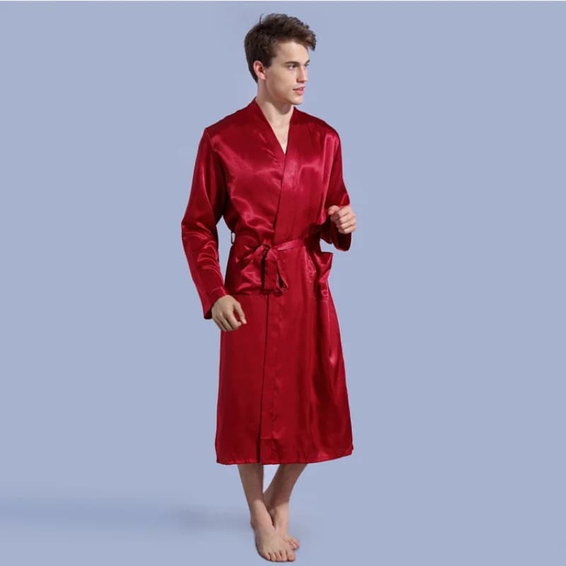 Men's Dress Satin With V-neck Wholesale Kimono Bathrobe Long Pigiama Night Shirt Nightwear Christmas Dress for Wedding Party T40