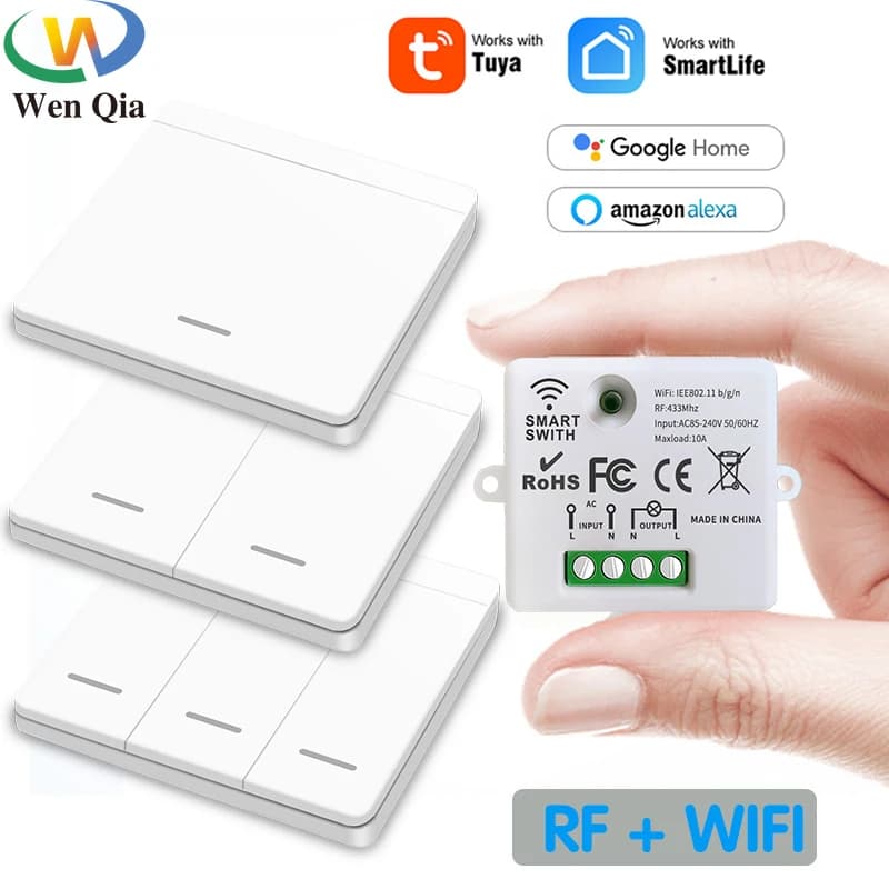 WIFI Mini switch Tuya Smart Life APP button light switch RF 433Mhz wall panel relay module DIY Timer Google Home Alexa