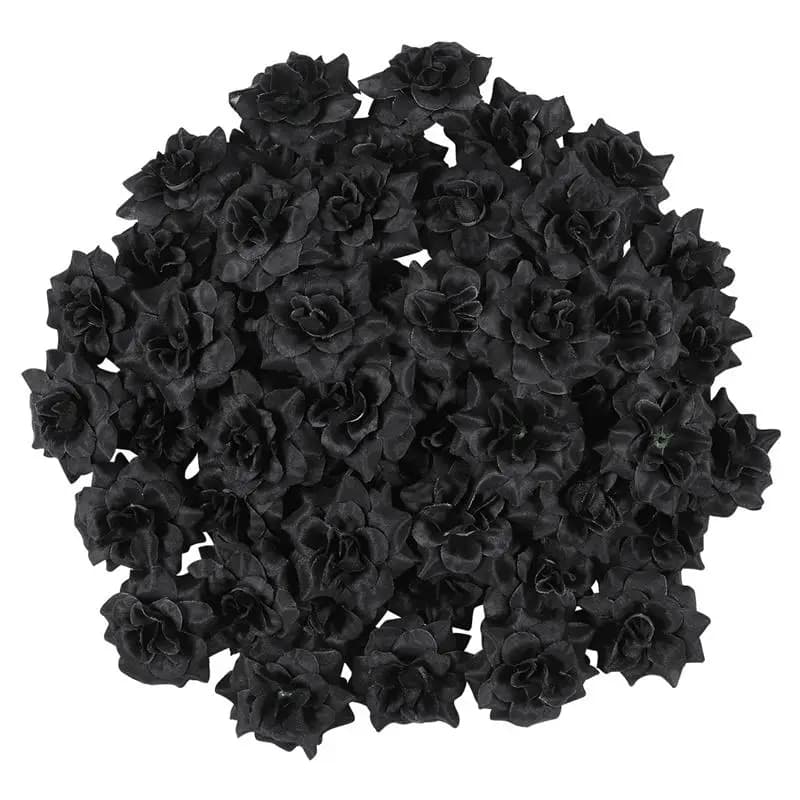 50 pezzi simulazione seta rosa teste di fiori per cappello vestiti Album abbellimento simulazione fiore rosa (nero)