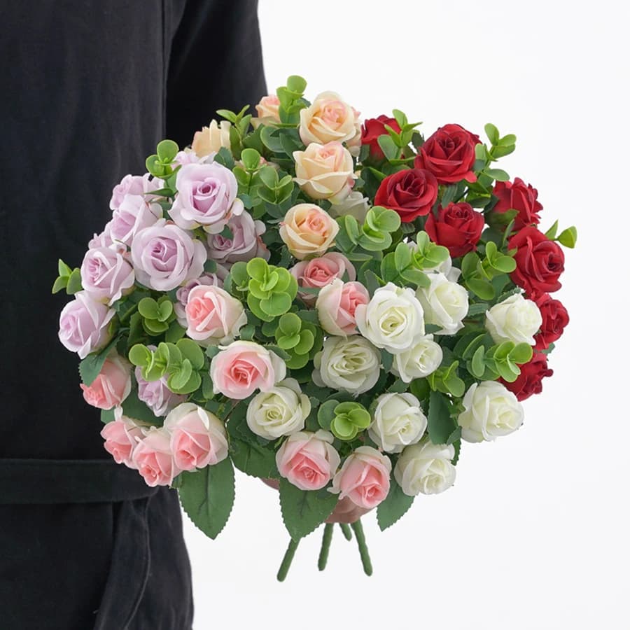 1/3pcs Artificial Flowers Vase Home RoomDecor Outdoor Yard Garden Eucalyptus Leaves Fake Plants Wedding Party Silk Roses Bouquet