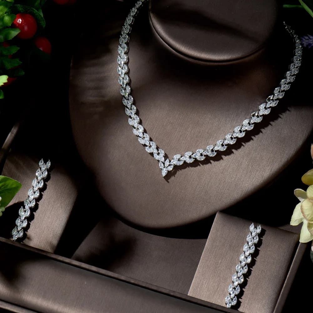 HIBRIDE New Design AAA Zirconia Set Paved CZ Crystal White Color Wedding 2pcs Dubai Jewelry Set for Bridal Dress Bijoux N-1380